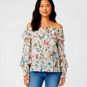 Sanctuary Off Shoulder Ruffle Botanical Print Blouse XL